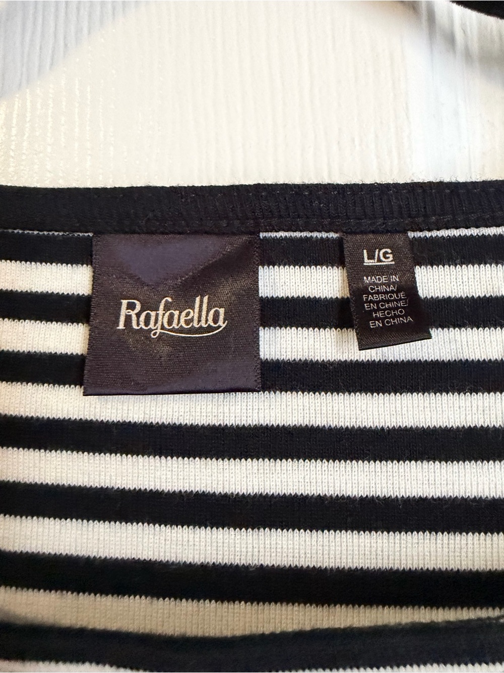 Rafaella Black & White Striped Crewneck Sweater